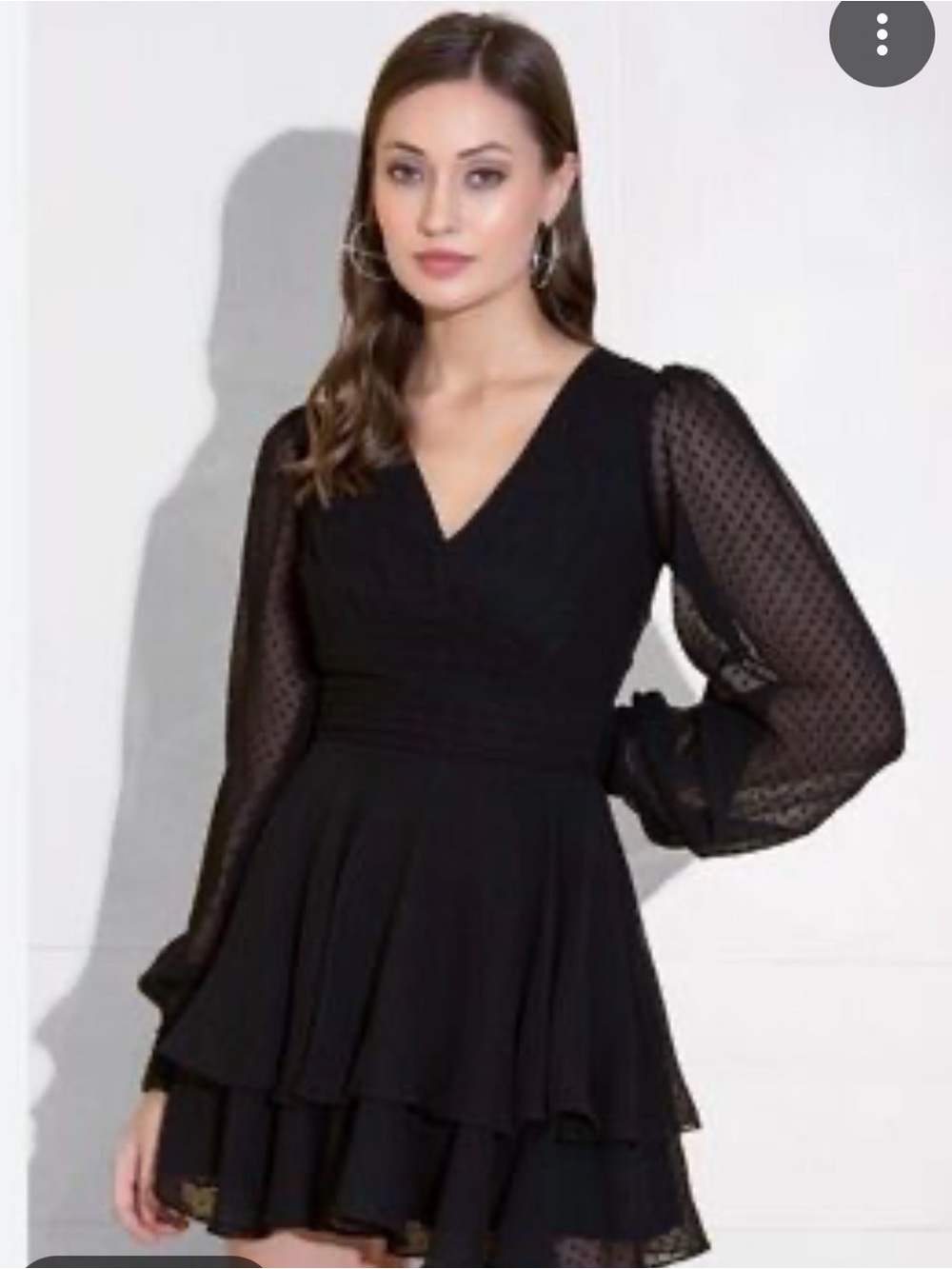 Jessica Simpson Black V-Neck Long-Sleeve Tiered Mini Dress